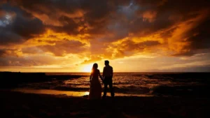 Beach Wedding Hawaii Sunset Couple